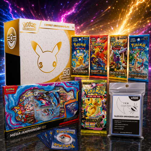 ETB Pokémon 30 Ans - Coffret Mega Amphinobi Ex - Lot Boosters KR - Sleeve